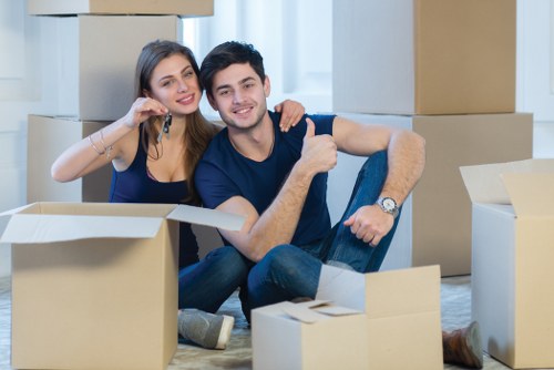 Removal van and boxes prepared for house removals in Ealing