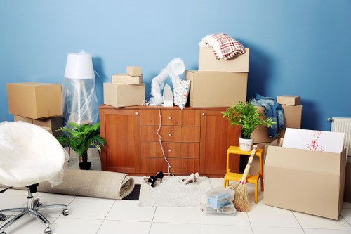Packed books, clothes, and electronics ready for student storage